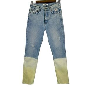 GRLFRND Button Fly Karolina Yellow Horizon Distressed Raw Hem High Rise Size 24